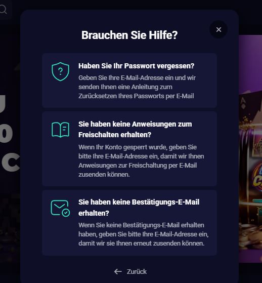 Passwort zurücksetzen oder gesperrtes Konto über den Hilfe-Bereich wiederherstellen 